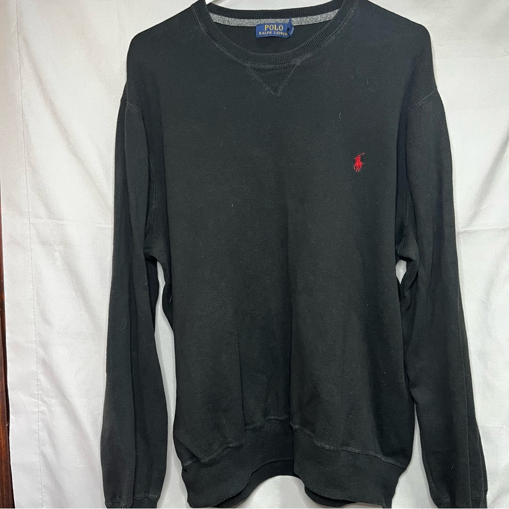 Mens Black Polo Ralph Lauren 100% Cotton Crew Neck Sweater Size XLTall